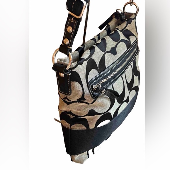 Coach Black/Gray Monogram Sling Crossbody Shoulder Bag Authentic Good Condition - Picture 7 of 10
